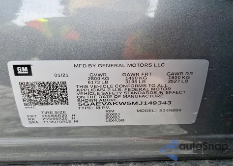 2021 Buick Enclave Essence from USA, damaged, VIN 5GAEVAKW5MJ149343